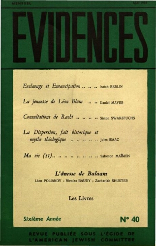 Evidences. N° 40 (Mai 1954)